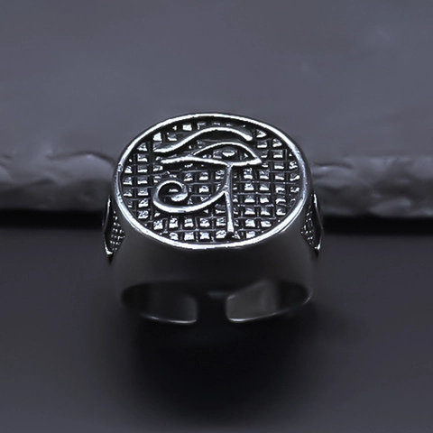 Vintage Alloy Egyptian Eye Of Horus Open Ring Ancient Ankh Cross Carved Adjustable Band Punk Streetwear Jewelry For Unisex