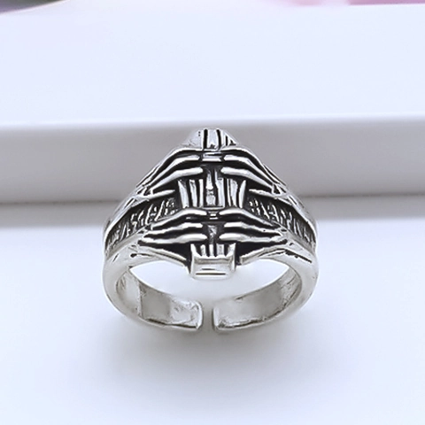 Retro Gothic Punk Skeleton Hand Open Ring For Men Women Antique Silver Alloy Adjustable Biker Style Finger Jewelry
