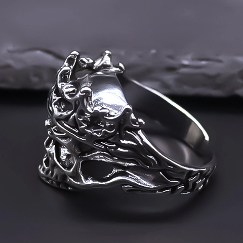 Vintage Gothic Punk Schedel Kroon Legering Open Ring Verzilverd Verstelbare Vingerring Street Fashion Sieraden Cadeau Unisex