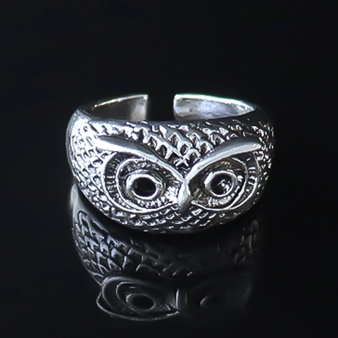 Vintage Alloy Owl Adjustable Open Ring For Men Hip Hop Rap Style Retro Silver Color Animal Statement Ring Jewelry Gift