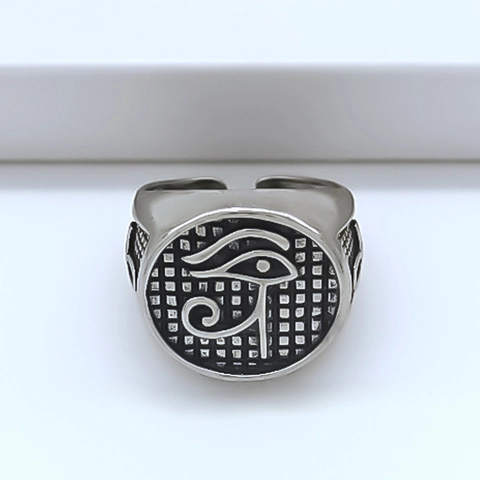 Vintage Alloy Egyptian Eye Of Horus Open Ring Ancient Ankh Cross Carved Adjustable Band Punk Streetwear Jewelry For Unisex