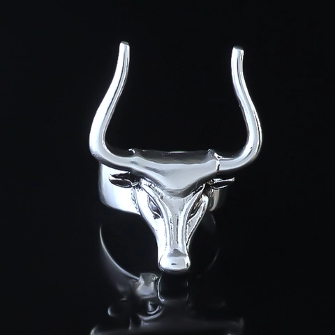 Anillo de Cabeza de Toro Vintage para Hombre Punk Gótico Aleación Color Plata Antigua Animal Buey Biker Anillo Ajustable Joyería Hip Hop