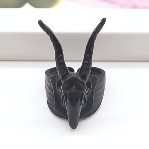 Punk Gothic Ziegenkopf Offener Ring Vintage Matt Schwarz Legierung Tierhorn Verstellbarer Fingerring Für Unisex Schmuck Zubehör