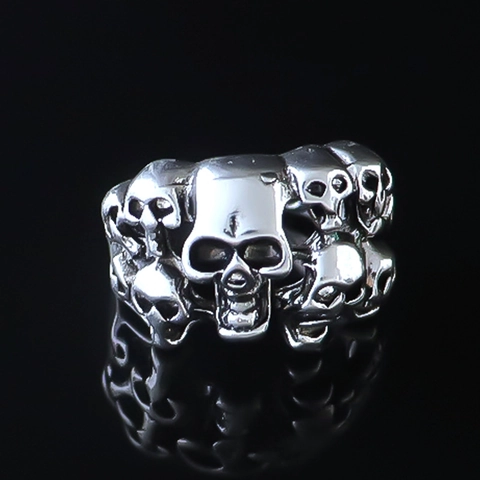 Vintage Punk Gothic Alloy Skull Ring For Men Hip Hop Rock Adjustable Open Finger Ring Fashion Jewelry Silver Color