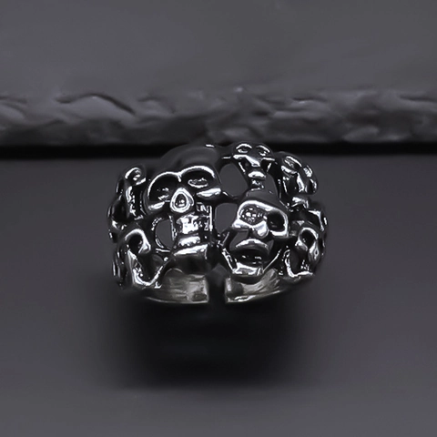 Vintage Punk Gothic Alloy Skull Ring For Men Hip Hop Rock Adjustable Open Finger Ring Fashion Jewelry Silver Color