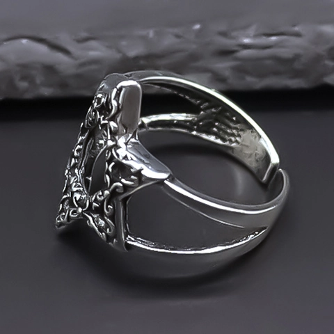 Vintage Punk Hohles Hexagramm Verstellbarer Ring Für Herren Legierung Geometrischer Davidstern Offener Ring Hip Hop Schmuck