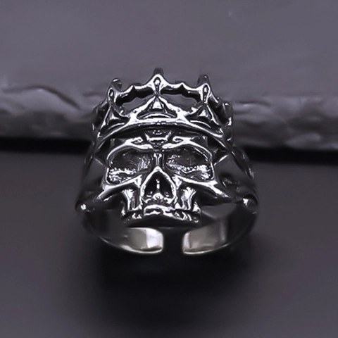 Vintage Gothic Punk Schedel Kroon Legering Open Ring Verzilverd Verstelbare Vingerring Street Fashion Sieraden Cadeau Unisex