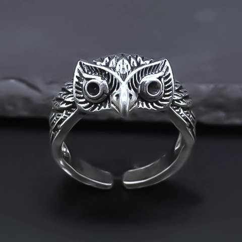 Anello Aperto a Forma di Gufo in Argento Vintage per Uomo Donna Design Animale Punk Anello Regolabile Gioielli Hip Hop Regalo