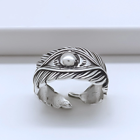 Anello Aperto Piuma Vintage Lega Tono Argento Regolabile Retro Punk Gioielli Per Donne Uomini
