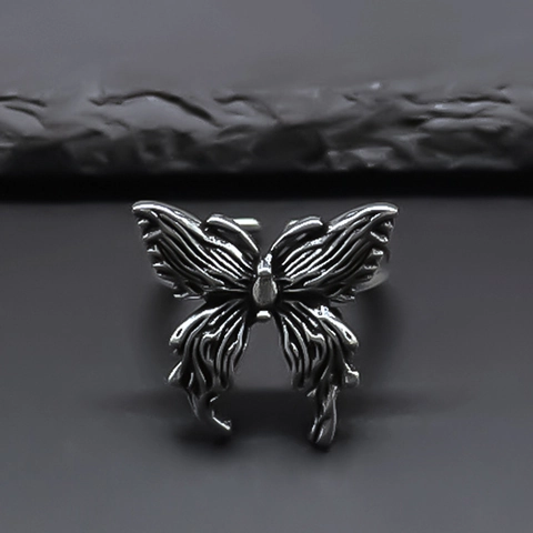 Vintage Gothic Butterfly Open Ring For Women Alloy Retro Punk Adjustable Finger Ring Statement Fashion Jewelry Accessories