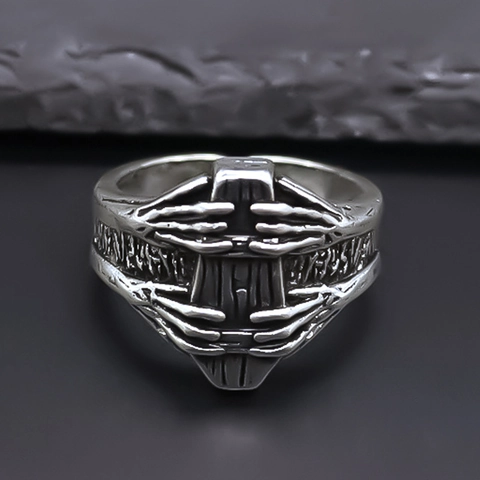 Retro Gothic Punk Skeleton Hand Open Ring For Men Women Antique Silver Alloy Adjustable Biker Style Finger Jewelry