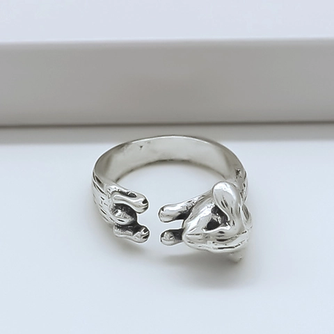 Vintage Silver Color Alloy Rabbit Open Ring For Women Men Cute Adjustable Animal Shape Carved Finger Jewelry Accessory