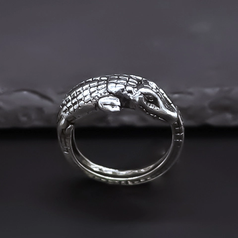 Vintage Punk Legierung Krokodil Form Offener Ring Für Damen Herren Retro Silber Tier Wickel Fingerring Gothic Street Schmuck