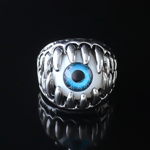 Gothic Punk Evil Eye Open Ring For Men Women Retro Silver Color Claw Baring Teeth Demon Eye Adjustable Fashion Jewelry Gift