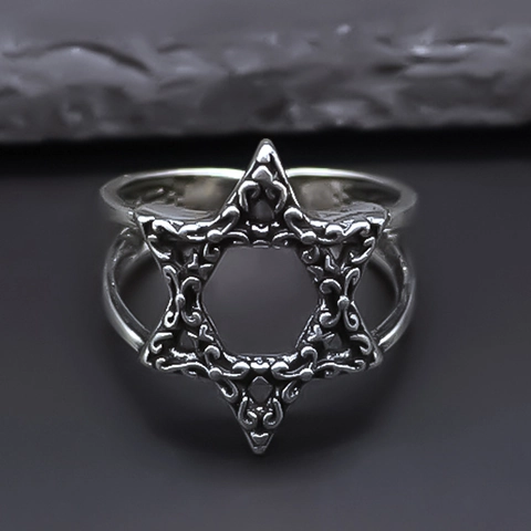 Vintage Punk Hohles Hexagramm Verstellbarer Ring Für Herren Legierung Geometrischer Davidstern Offener Ring Hip Hop Schmuck