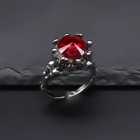 Anillo Ajustable Gótico Vintage Calavera Aleación Diamante de Imitación Rojo Punk Garra de Hueso Incrustado Anillo Abierto para Hombres Mujeres
