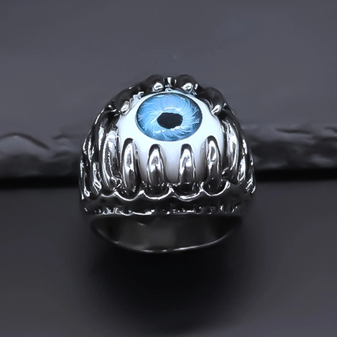 Gothic Punk Evil Eye Open Ring For Men Women Retro Silver Color Claw Baring Teeth Demon Eye Adjustable Fashion Jewelry Gift