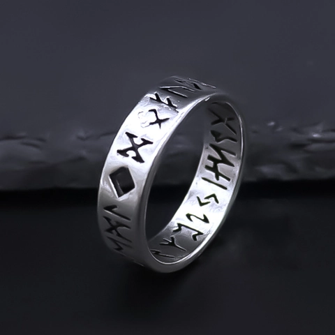 Nordic Viking Rune Ring For Men Women Minimalist Silver Alloy Geometric Finger Ring Vintage Street Fashion Jewelry