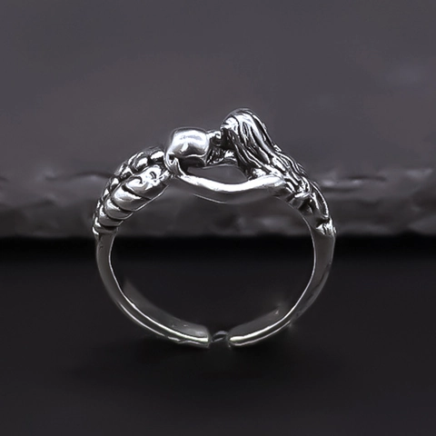 Vintage Gothik Skelett Liebhaber Umarmung Offener Ring Antiksilber Legierung Einstellbar Punk Dunkler Stil Unisex Schmuck