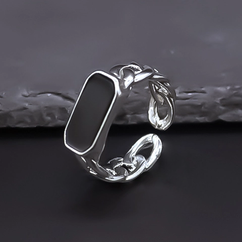 Vintage Panzerkette Offener Ring Für Damen Herren Schwarz Emaille Rechteck Geometrisch Verstellbar Punk Streetwear Schmuck