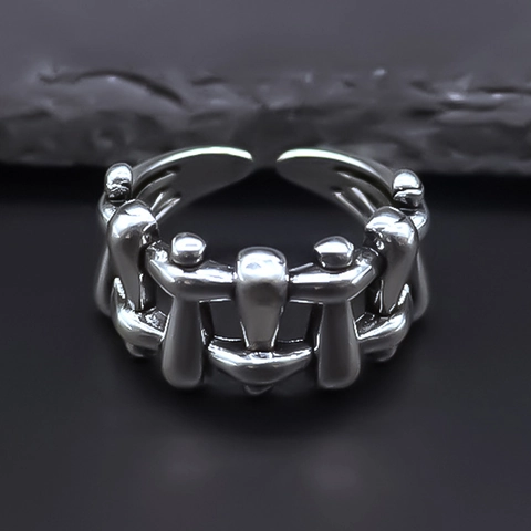Vintage Punk Hip Hop Legierung Verstellbarer Offener Ring Geometrisches Gitter Geflochtene Textur Unisex Streetwear Schmuck
