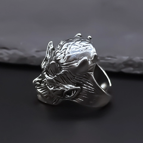 Vintage Gotisch Monster Verstellbar Ring Für Herren Legierung Langhörniges Wesen Geprägt Fingerring Dunkler Stil Schmuck Geschenk