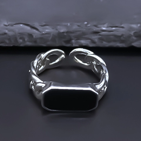 Vintage Panzerkette Offener Ring Für Damen Herren Schwarz Emaille Rechteck Geometrisch Verstellbar Punk Streetwear Schmuck