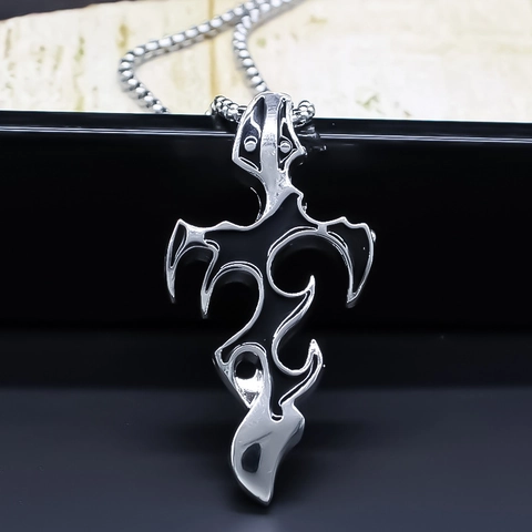 Vintage Punk Gothic Stammen Vlammenpatroon Kruis Hanger Halsketting Legering Verguld Ketting Voor Mannen Vrouwen Sieraden