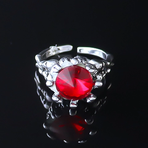 Anillo Ajustable Gótico Vintage Calavera Aleación Diamante de Imitación Rojo Punk Garra de Hueso Incrustado Anillo Abierto para Hombres Mujeres