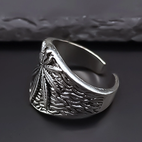 Men's Vintage Alloy Leaf Open Ring Retro Punk Hip Hop Adjustable Finger Ring Silver Color Personalized Streetwear Jewelry