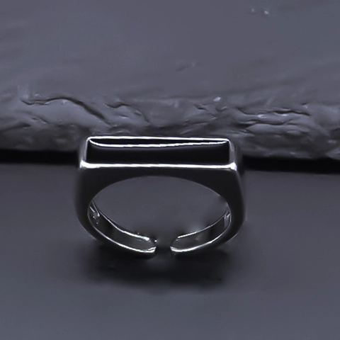 Minimalist Alloy Geometric Rectangle Open Ring Adjustable Silver Color Black Drip Oil Finger Jewelry For Unisex Couple