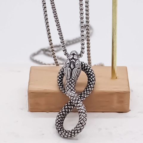 Collar de Colgante Infinito de Serpiente Plata Retro Estilo Gótico Punk Aleación Textura de Escamas de Serpiente Joyería Unisex