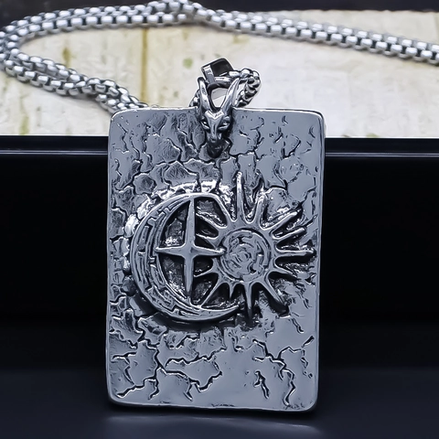 Collana con Pendente a Rilievo Sole Luna Stella in Lega Vintage Gioielli Punk Gotici Rettangolari Geometrici per Uomo Donna