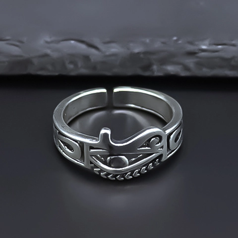 Retro Ancient Egyptian Eye Of Horus Ankh Totem Adjustable Open Ring Alloy Silver Plated Punk Gothic Finger Jewelry Gift