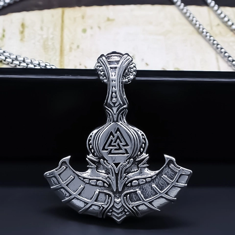 Viking Strijdbijl Hanger Halsketting Retro Legering Noords Valknut Symbool Hanger Voor Mannen Vrouwen Zilver Gegalvaniseerde Sieraden