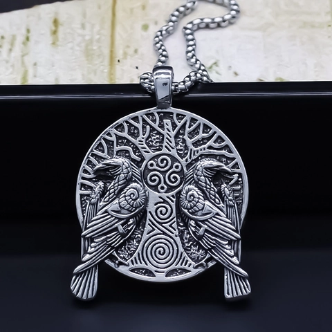 Wiking Lebensbaum Rabe Anhänger Halskette Für Herren Damen Vintage Legierung Keltischer Knoten Runde Medaille Halskette