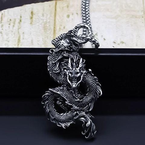 Collana con Pendente a Drago Vintage in Lega Retro Galvanica Catena Box Hip Hop Streetwear Gioielli per Collo Uomo Donna Regalo
