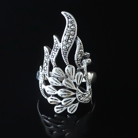 Vintage Alloy Peacock Hollow Adjustable Open Ring For Women Retro Distressed Animal Feather Design Rhinestone Jewelry