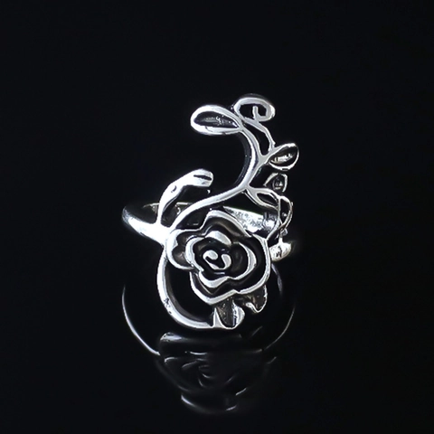 Bague Ouverte Réglable en Alliage de Rose Vintage pour Hommes Femmes Bague de Doigt en Vigne de Plante Creuse Bijoux de Mode Rétro Cadeau