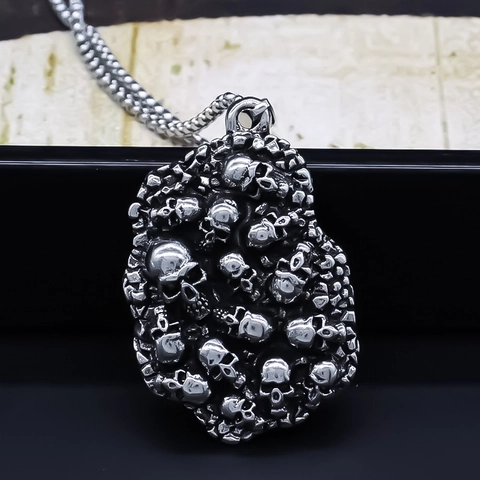 Collar Con Colgante De Calavera Gótica De Acero Inoxidable Calaveras Apiladas Estilo Punk Oscuro Vintage Para Hombre