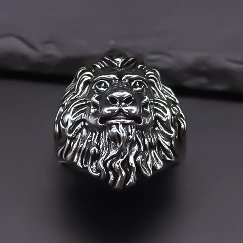 Retro Alloy Lion Head Ring For Men Hip Hop Punk Masculine Animal Carving Ring Silver Color Biker Finger Jewelry Gift