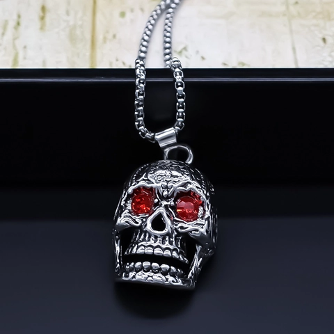 Gotik Punk Totenkopf Anhänger Halskette Mit Roten Strass Augen Vintage Legierung Box Kette Für Herren Damen Dunkler Stil Hip Hop Schmuck