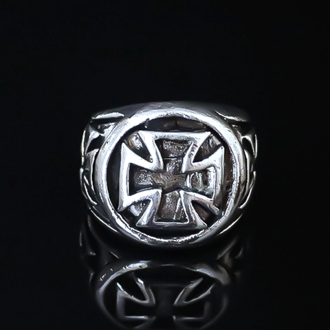 Vintage Alloy Iron Cross Open Ring For Men Retro Distressed Gothic Punk Adjustable Statement Finger Ring Jewelry Gift