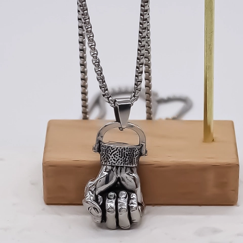 Retro Punk Legierung Faust Anhänger Halskette Für Herren Damen Hip Hop Streetwear Stil Box Kette Silber Schmuck Geschenk