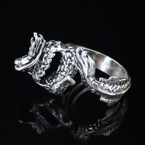 Men Retro Adjustable Dragon Ring Alloy Electroplated Punk Gothic Silver Carved Dragon Animal Open Finger Ring Fashion Jewelry Gift