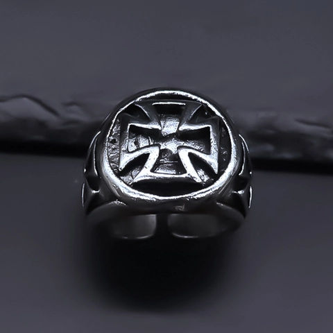 Vintage Alloy Iron Cross Open Ring For Men Retro Distressed Gothic Punk Adjustable Statement Finger Ring Jewelry Gift