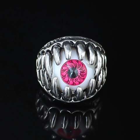 Punk Gothic Alloy Evil Eye Ring For Men Vintage Silver Plated Pink Eye Claw Ring Dark Style Fashion Finger Ring Jewelry Gift