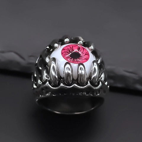 Punk Gothic Alloy Evil Eye Ring For Men Vintage Silver Plated Pink Eye Claw Ring Dark Style Fashion Finger Ring Jewelry Gift