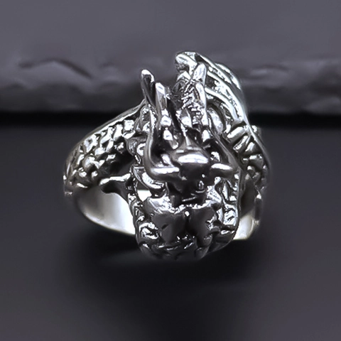 Men Retro Adjustable Dragon Ring Alloy Electroplated Punk Gothic Silver Carved Dragon Animal Open Finger Ring Fashion Jewelry Gift