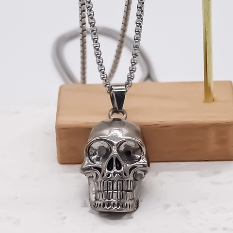 Vintage Alloy Skull Pendant Necklace For Men Women Gothic Hip Hop Punk Box Chain Retro Silver Tone Fashion Jewelry